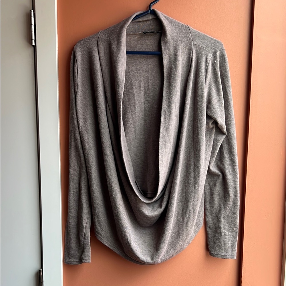Wet Seal Gray Cowl Neck Sweater with Ribbed Sleeves